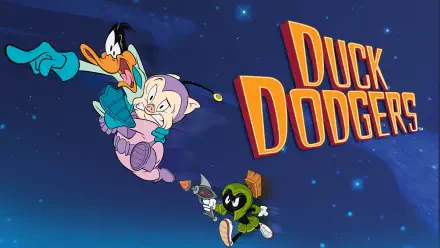 4K Ultra HD Duck Dodgers PC desktop wallpaper featuring animated characters Duck Dodgers, Porky Pig in a spacesuit, and Marvin the Martian against a starry night sky.