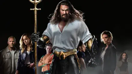 Fast X 4K Ultra HD PC desktop wallpaper and background: poster-style lineup with a towering armored, long-haired hero centered, flanked by a tense ensemble against a dark backdrop.