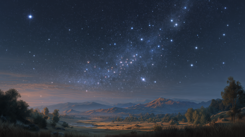 {{ HD PC desktop wallpaper: stargazing scene with the Milky Way arching over a mountain landscape, wide valley and twinkling stars.