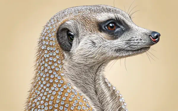 A detailed illustration of a meerkat with sparkling textures, captured in stunning 4K Ultra HD, makes an eye-catching desktop wallpaper and background.