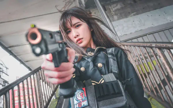 asian woman gun HD Desktop Wallpaper | Background Image