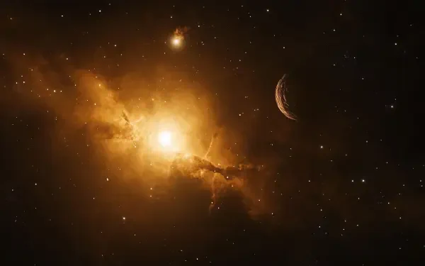 A stunning HD wallpaper featuring a vibrant galaxy with cosmic dust and a crescent moon, set against a backdrop of twinkling stars and glowing nebulae.