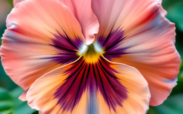 Close-up of a colorful pansy flower with delicate petals in a garden, captured in vibrant detail as a 4K Ultra HD desktop wallpaper and background.