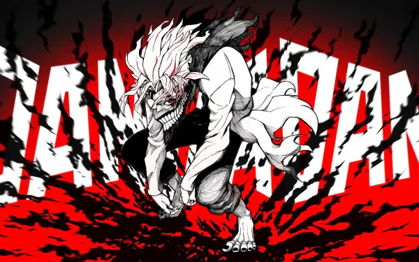 Dandadan anime character in dynamic pose against a striking red and black background, designed as a 4K Ultra HD PC desktop wallpaper and background.