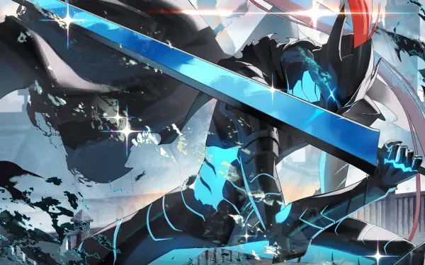 Anime-style 4K Ultra HD desktop wallpaper featuring Igris from Solo Leveling wielding a glowing blue sword in an epic action pose.