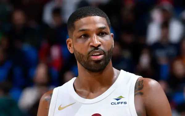 Tristan Thompson of the Cleveland Cavaliers is featured in this high-definition basketball wallpaper, showcasing his focused expression during an NBA game.