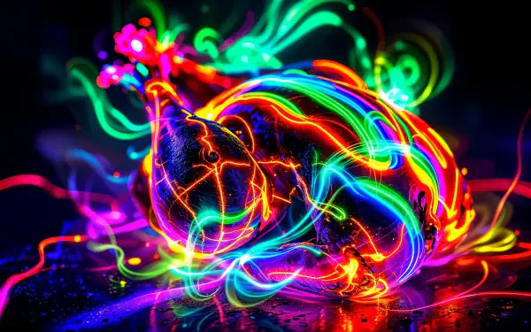A vibrant, colorful roast illuminated with swirling neon lights, showcased as a stunning 4K Ultra HD PC desktop wallpaper and background.