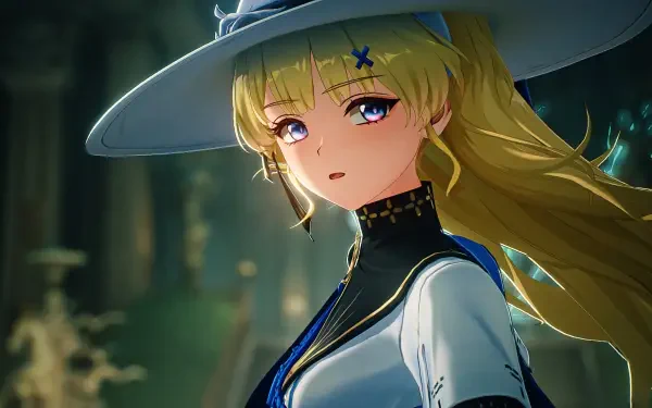 A high-definition desktop wallpaper featuring Phoebe from the video game Wuthering Waves, showcasing her striking features and elegant attire against a vivid background.