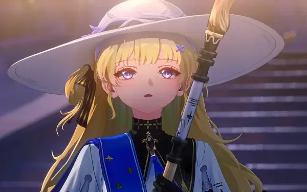 HD wallpaper depicting Phoebe from the video game Wuthering Waves, showcasing her stylish attire and determined expression against a vibrant background.