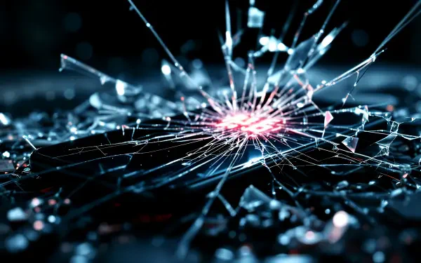 A striking 4K Ultra HD desktop wallpaper featuring a broken screen, with shards of glass reflecting light, creating an intriguing and dramatic visual effect.