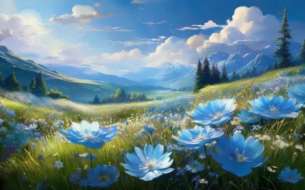 Flowers and Trees landscape Dreamy spring Scenary HD Desktop Wallpaper | Background Image