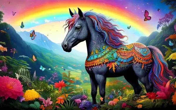 digital illustration artistic illustration horse rainbow HD Desktop Wallpaper | Background Image