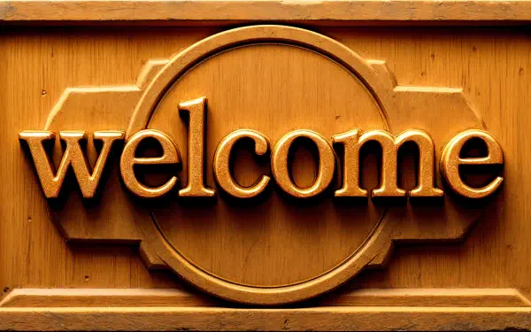 A detailed wood-textured background featuring the word welcome in a decorative, golden font, designed as a 4K Ultra HD PC desktop wallpaper.