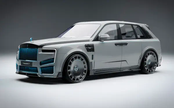 A sleek white Rolls-Royce Cullinan car displayed in a stylish studio setting, showcased as a stunning 4K Ultra HD desktop wallpaper and background.
