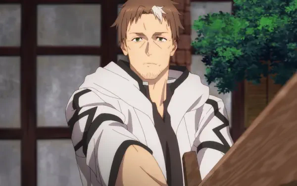 Anime character evolving from country bumpkin to master swordsman, depicted in a captivating HD desktop wallpaper. The image showcases determination and growth in a vibrant setting.