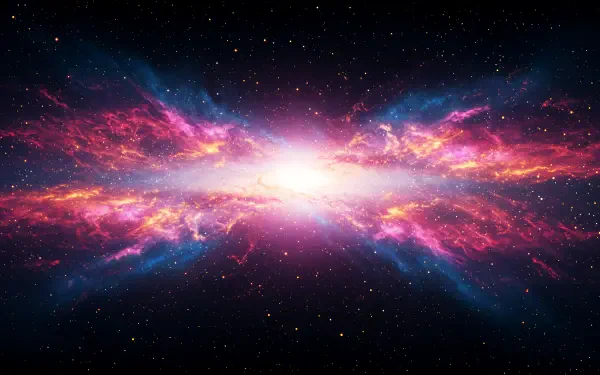 A stunning 4K Ultra HD wallpaper featuring a vibrant cosmic scene, with swirling pink and blue nebulae against a backdrop of stars, creating a mesmerizing and immersive atmosphere.