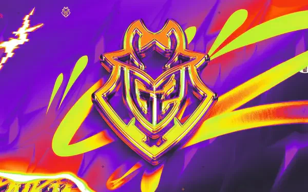 G2 Esports logo in vibrant purple, yellow, and orange hues, designed as a 4K Ultra HD PC desktop wallpaper and esports background.