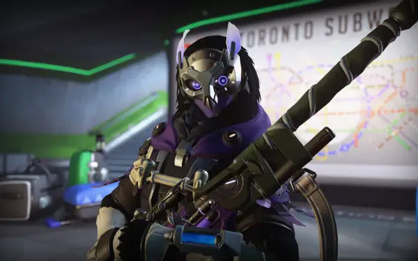 4K Ultra HD PC wallpaper featuring Ana from Overwatch, depicted in detailed armor holding a sniper rifle with a subway map in the background.