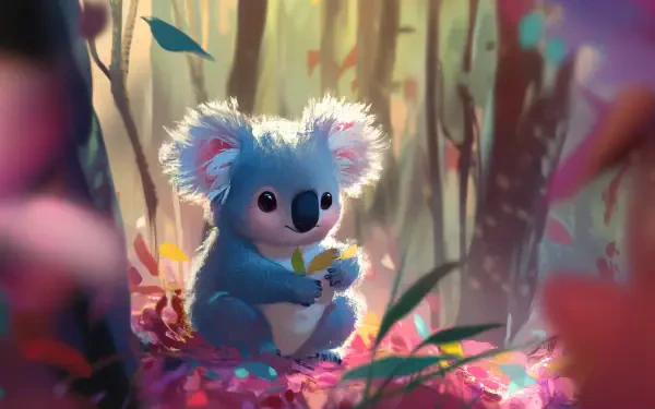 A cute koala in a vibrant forest setting, captured in stunning 4K Ultra HD detail for a PC desktop wallpaper and background.