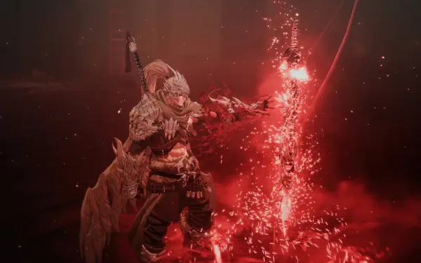 4K Ultra HD desktop wallpaper from the video game The First Berserker: Khazan, featuring an armored warrior conjuring fiery magic in a dark, intense red environment.