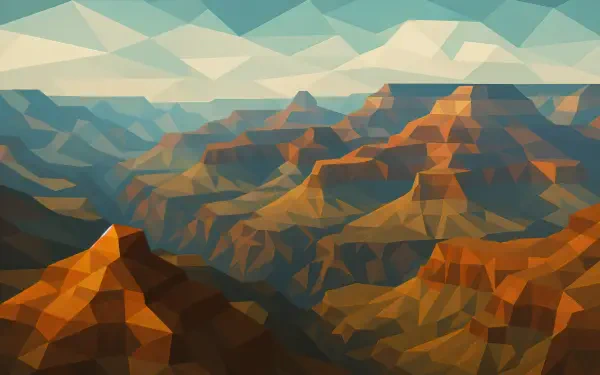 Abstract geometric art of the Grand Canyon in vibrant colors, rendered as a 4K Ultra HD PC desktop wallpaper background.