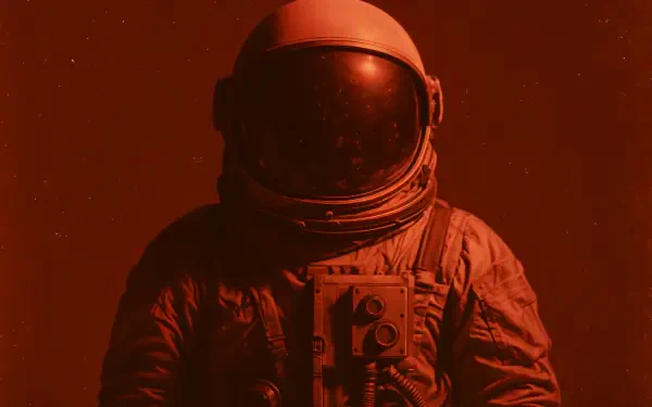 4K Ultra HD PC desktop wallpaper featuring an astronaut in a red-lit space suit with a reflective visor against a dark background.