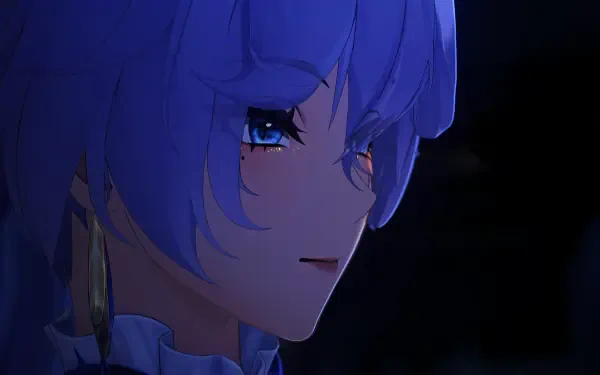 HD PC desktop wallpaper featuring Cantarella from the video game Wuthering Waves, showcasing a close-up of the character with blue hair against a dark background.