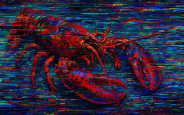 Vivid 4K Ultra HD desktop wallpaper featuring a detailed, bright red lobster against a textured, dark multicolor background.
