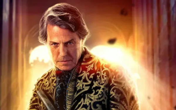 Dungeons & Dragons: Honor Among Thieves 4K Ultra HD PC desktop wallpaper — ornate, stern robed figure bathed in golden light inside a grand arched hall.