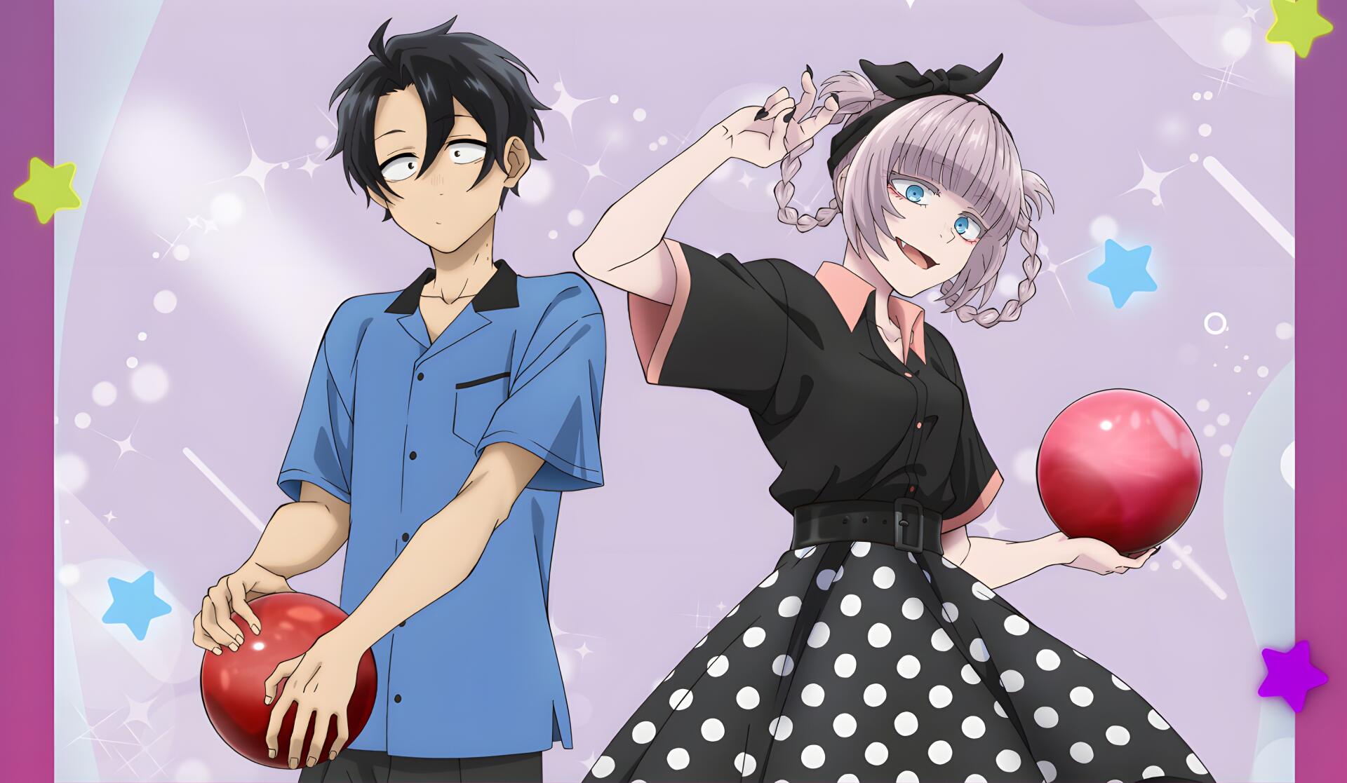 4K Ultra HD anime PC wallpaper: Call of the Night's Nazuna Nanakusa (polka-dot skirt, holding a red apple, peace sign) and Kou Yamori (blue shirt, holding an apple) on a pastel starry backdrop.