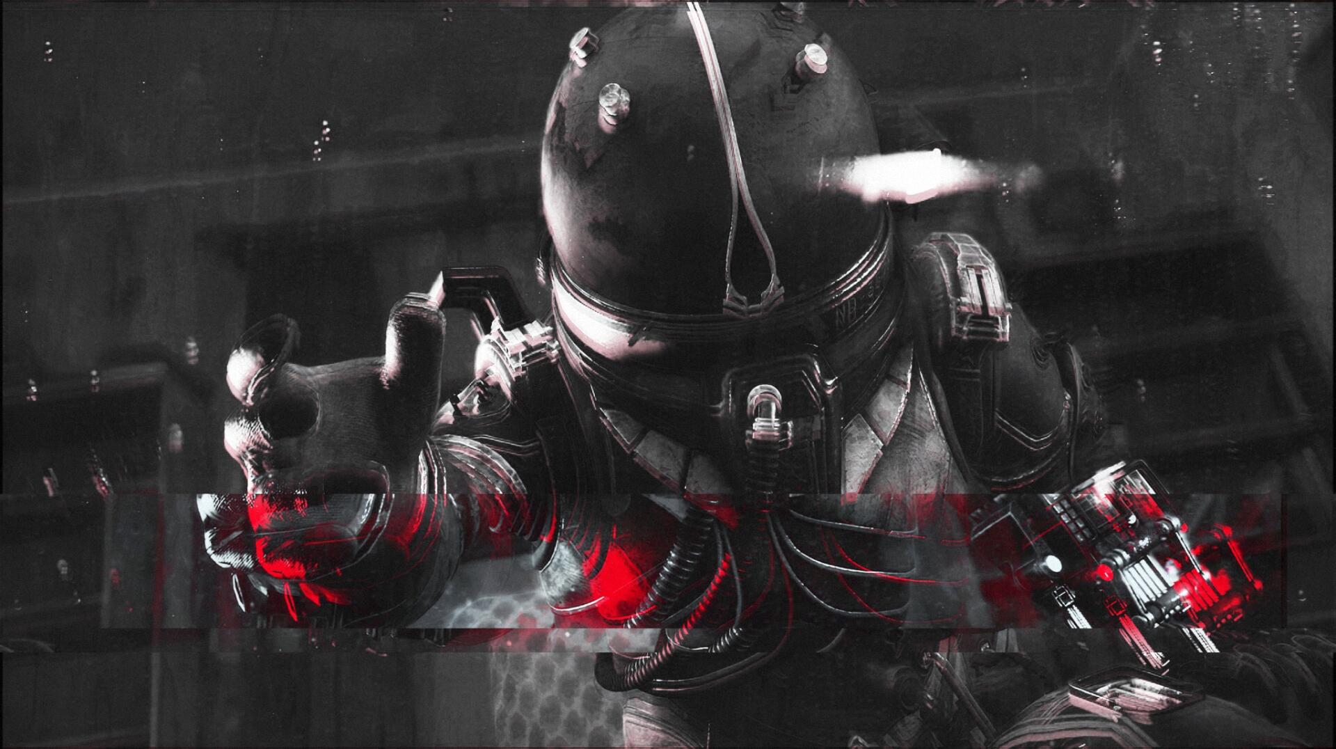 HD PC desktop wallpaper and background for the video game Cronos: The New Dawn — a dark, armored space‑suit soldier lunges forward through red glitch highlights and gritty sci‑fi textures.