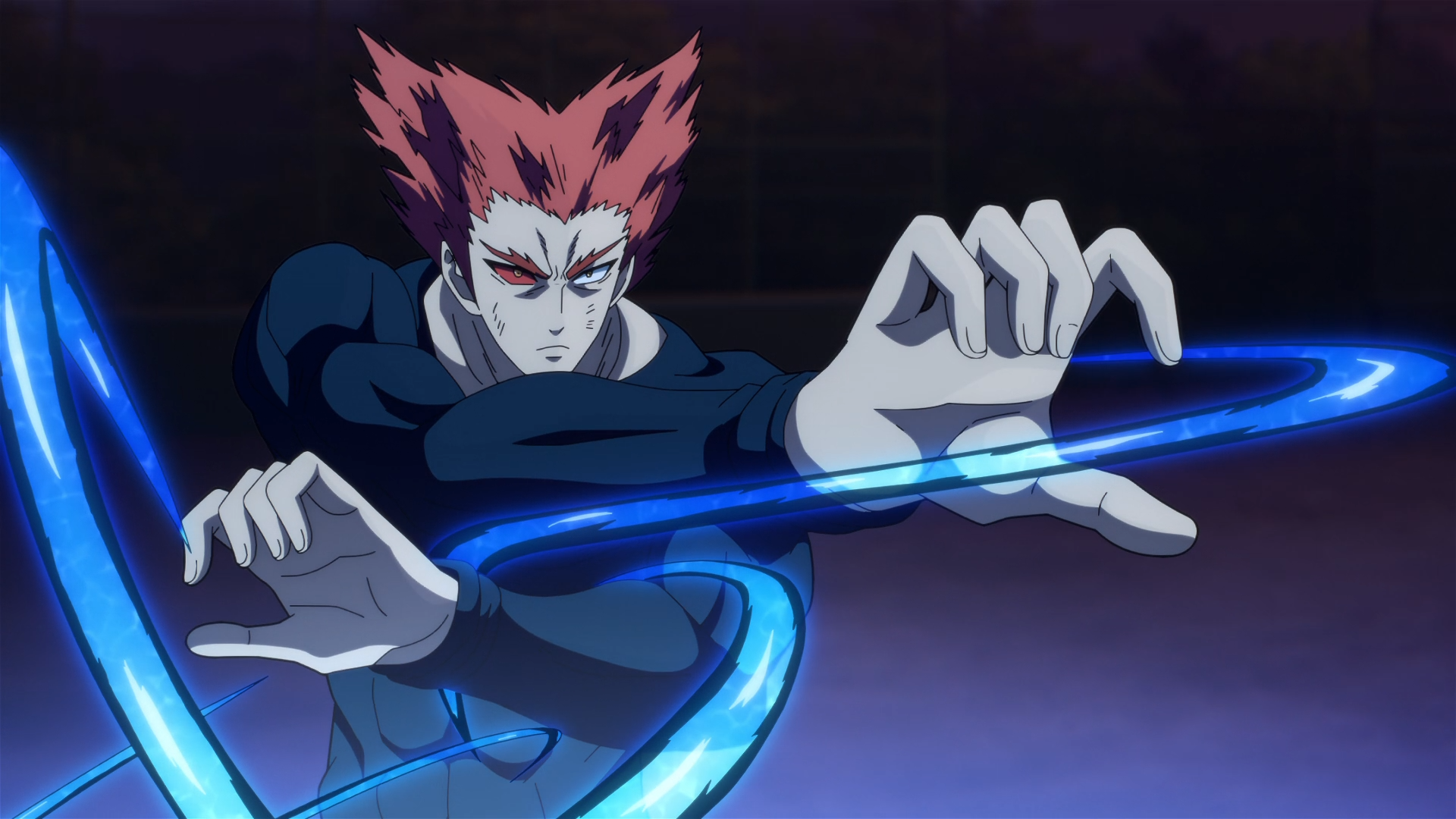 HD PC desktop wallpaper/background of Garou from One-Punch Man: anime scene of him in a dynamic pose with swirling blue energy.