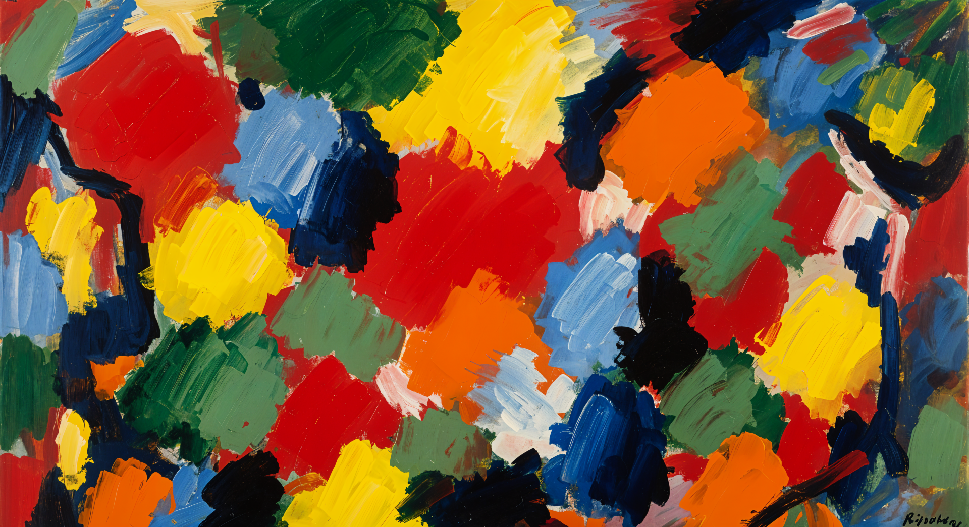 Color Splash abstract paint blotches in vivid reds, blues, yellows and greens — 4K Ultra HD PC desktop wallpaper and background.