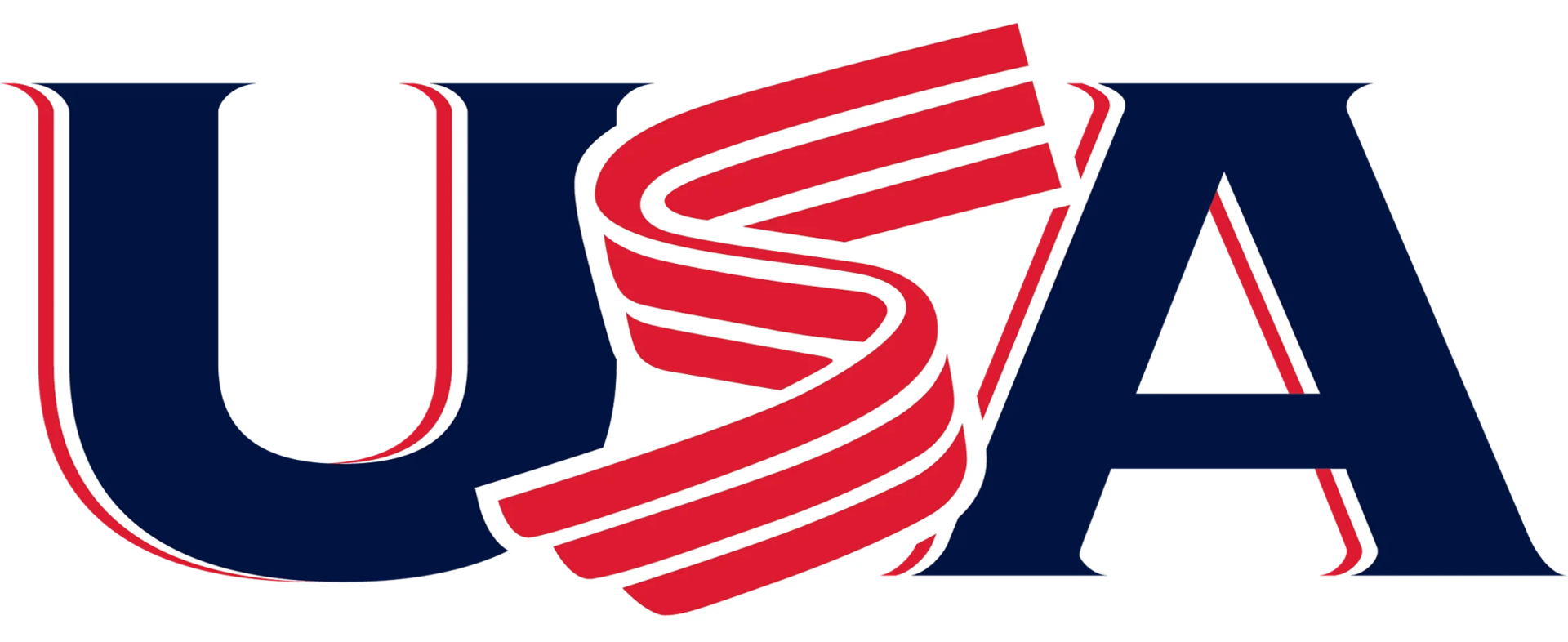 HD desktop wallpaper of USA Baseball sports logo representing the United States: navy USA letters with a stylized red-and-white striped S resembling flag stripes across the letters.