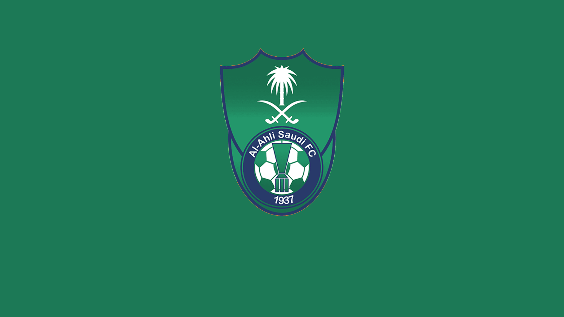 HD PC desktop wallpaper featuring the Al-Ahli Saudi FC sports logo (Saudi Pro League) centered on a solid green background.
