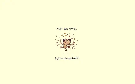 HD PC desktop wallpaper/background: minimalist pale-cream canvas with centered Eevee (Pokémon video game) surrounded by confetti and caption I might look normal... but I'm always hostile.