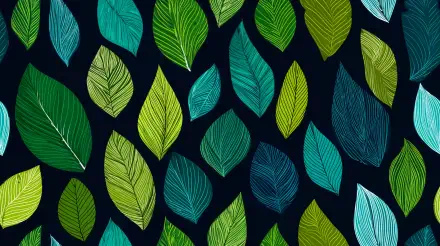 Artistic leaf pattern of green and teal leaves on a dark background — 4K Ultra HD PC desktop wallpaper and background.