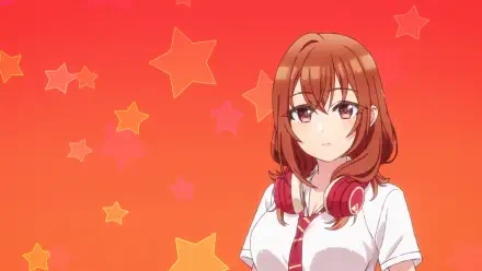 HD PC wallpaper: Iroha Kohinata from the anime My Friend's Little Sister Has It In for Me! standing against an orange, star-patterned background.