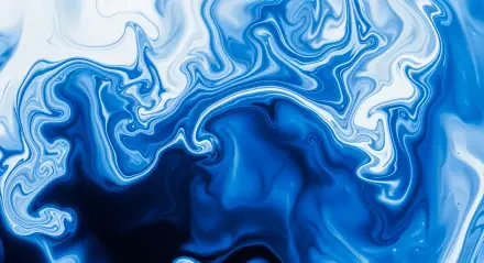 Abstract blue marbled swirls and fluid waves in deep and pale tones, 4K Ultra HD PC desktop wallpaper and background.