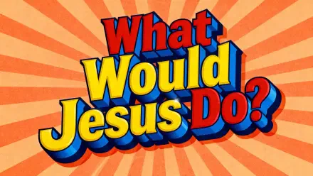 Bright comic-style 4K Ultra HD PC desktop wallpaper: bold, colorful 'What Would Jesus Do?' text over a retro sunburst background — religious inspirational graphic.