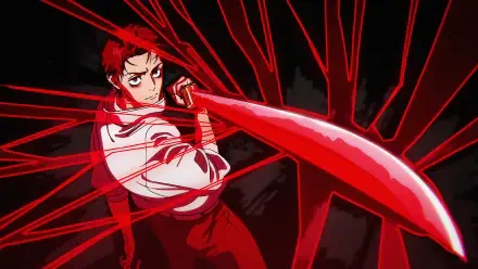 Yuta Okkotsu from Jujutsu Kaisen 3rd Season unleashing a crimson energy slash amid red streaks — 4K Ultra HD PC desktop wallpaper.