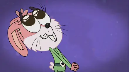 Cartoon Rocket Monkeys character (smiling rabbit-like creature) against a purple starry backdrop — 4K Ultra HD PC desktop wallpaper/background