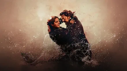 The Bluff — 4K Ultra HD PC desktop wallpaper and background showing two figures embracing as water swirls around them in warm, textured sepia tones.