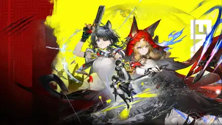 4K Ultra HD PC wallpaper of the video game Arknights: Endfield featuring Tangtang and Rossi in dynamic battle poses against a vivid yellow and red backdrop.