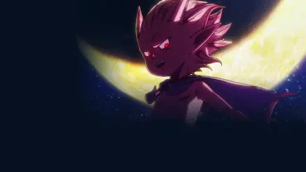 Sand Land 4K Ultra HD PC desktop wallpaper: a mysterious purple, spiky-haired figure with glowing red eyes and flowing cape silhouetted against a bright crescent moon.