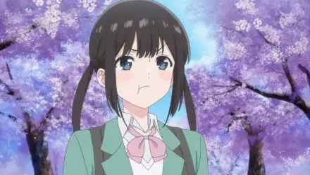 HD PC desktop wallpaper of Miku Sakura (I Want to End this Love Game) pouting beneath blooming cherry blossoms.