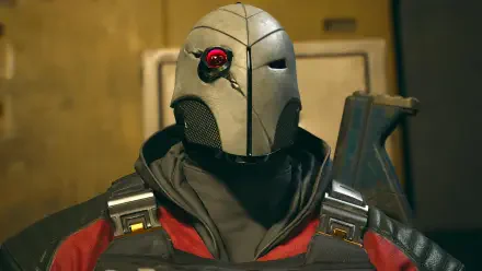 Armored masked mercenary with a glowing red cybernetic eye from the video game Suicide Squad: Kill the Justice League — 4K Ultra HD PC desktop wallpaper.