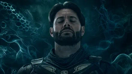 Soldier Boy (The Boys) centered in a dark teal, stormy backdrop, armored suit and solemn expression — 4K Ultra HD PC desktop wallpaper.
