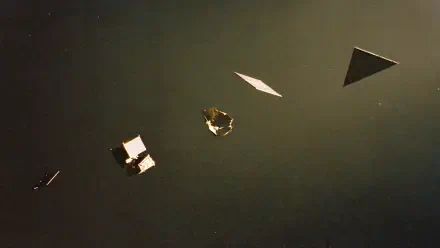 4K Ultra HD PC desktop wallpaper of space debris: metallic panels and fragments drifting against a deep, muted space backdrop.