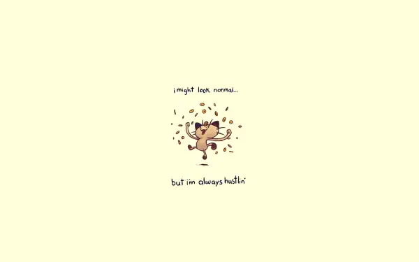 HD PC desktop wallpaper/background: minimalist pale-cream canvas with centered Eevee (Pokémon video game) surrounded by confetti and caption I might look normal... but I'm always hostile.